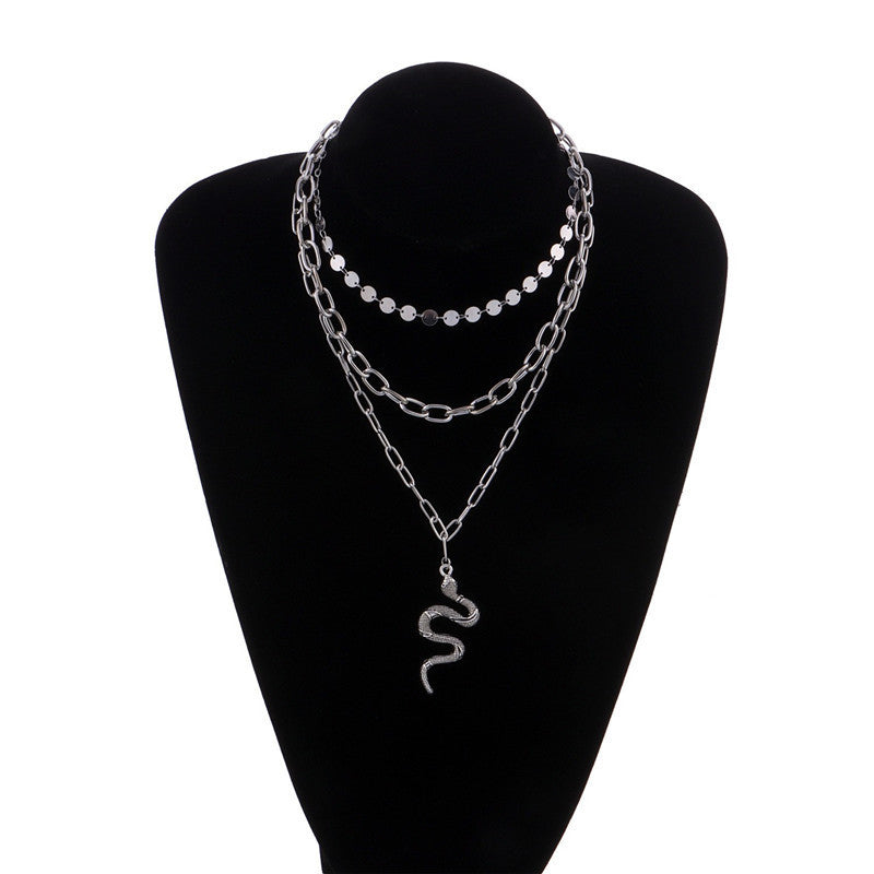 Vintage Bohemian Multi Layer Chunky Chain Choker Necklace Snake Pendant Necklaces