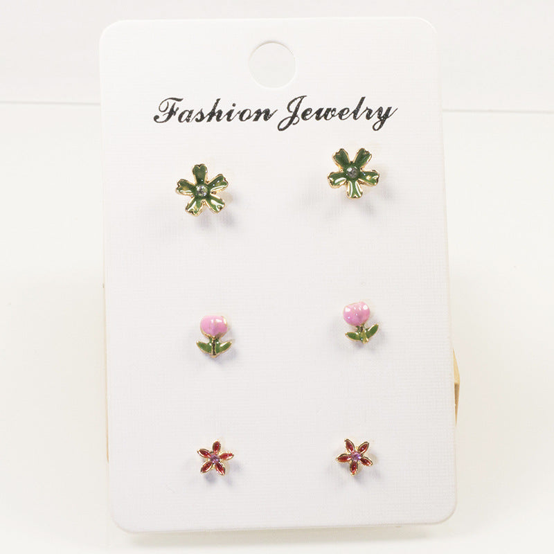 Spring flower stud earrings set