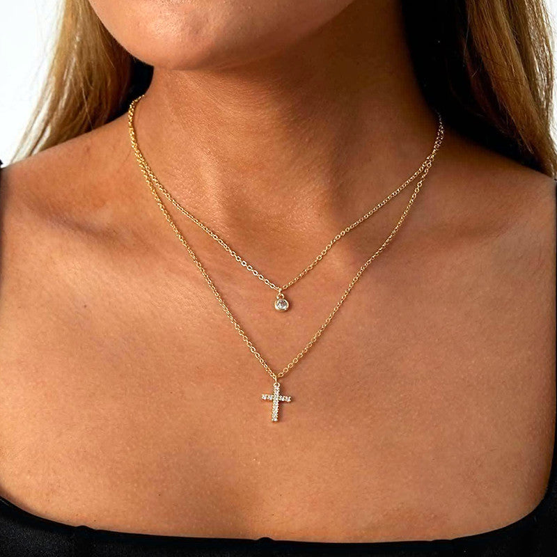 Multi-Layer Cross Necklace with Zircon