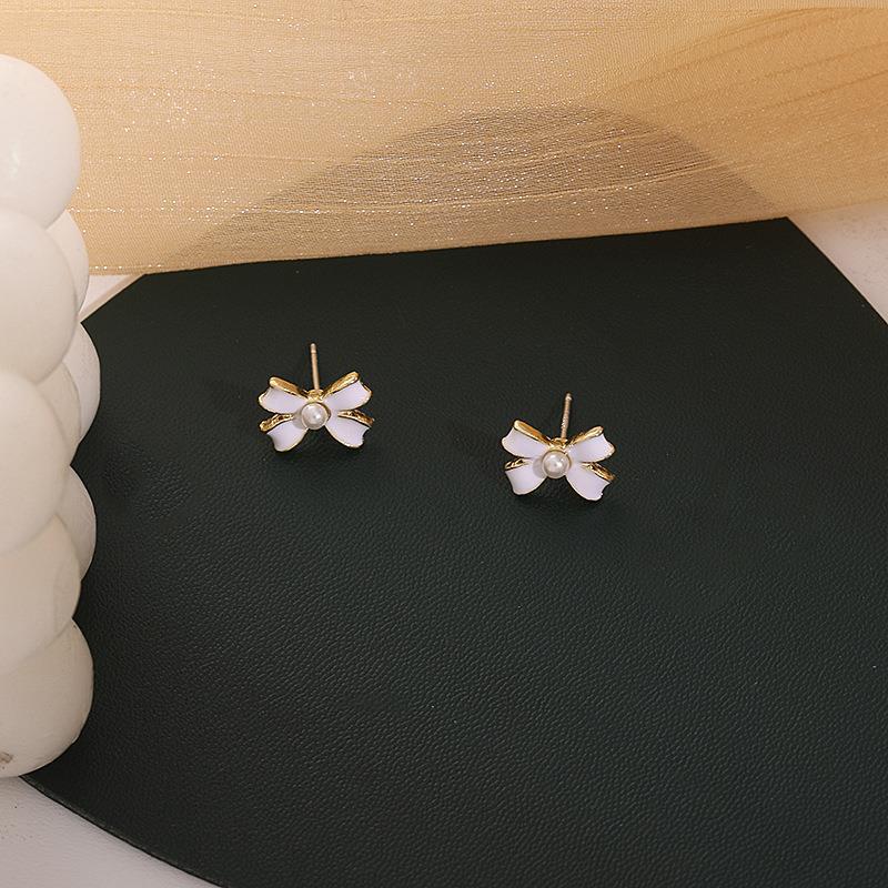 White Enamel Bow Earrings