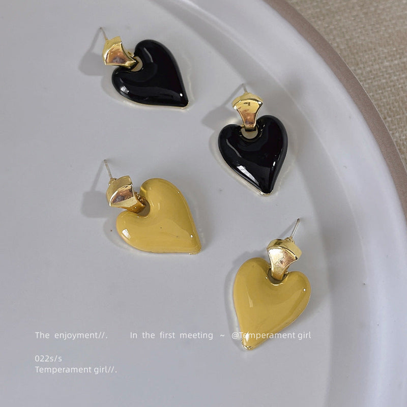 Colorful Gold Stud Heart Elegant Love Enamel Earring