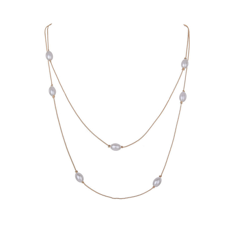 Pearl Beaded Double Layer Thin Chain Necklace