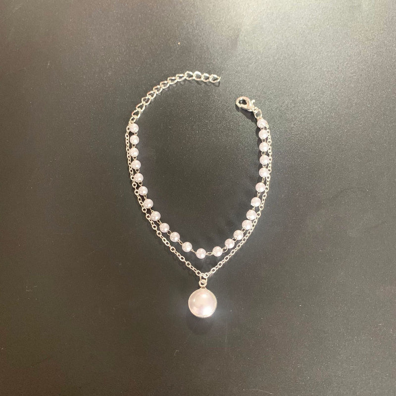 White Imitate Pearl Double Anklet Chain