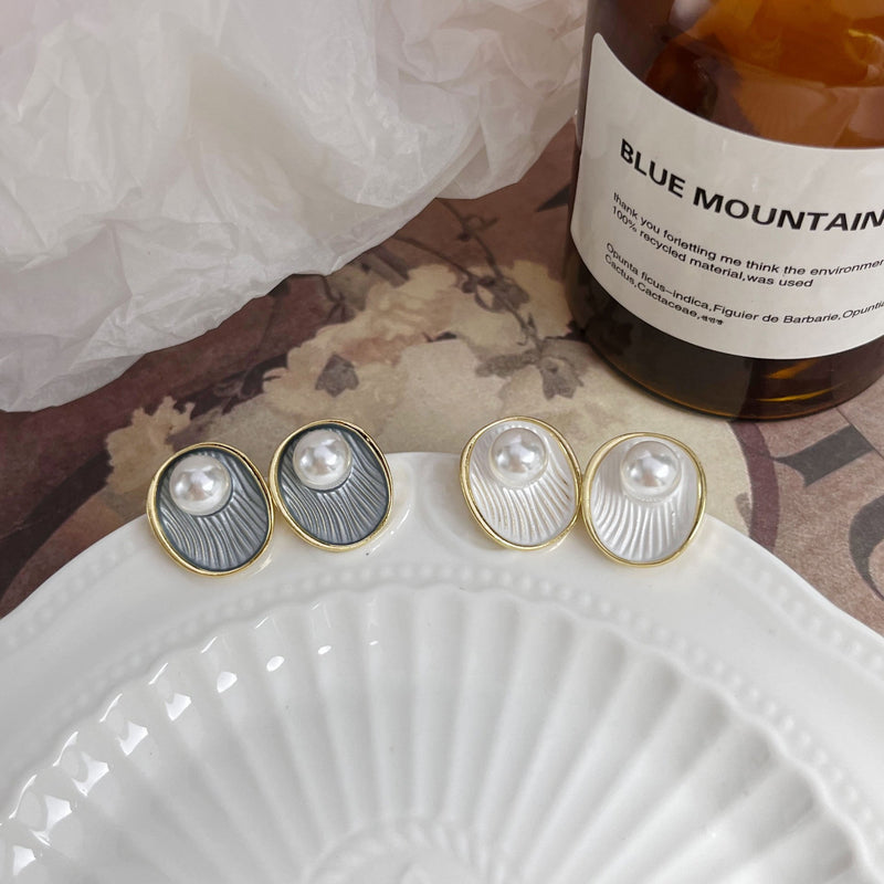 White Shell Pearl Stud Earrings for Women