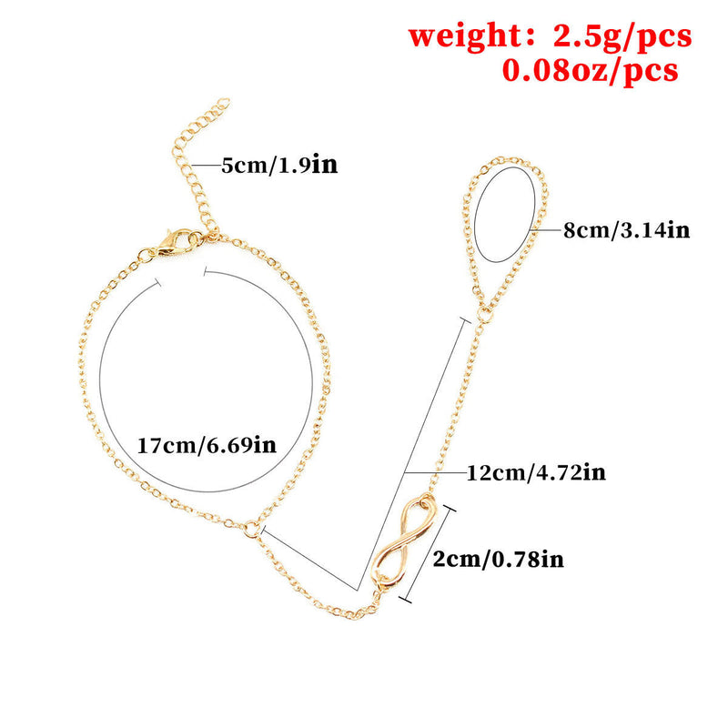 Lucky Infinity Symbol Finger Ring Chain Bracelet