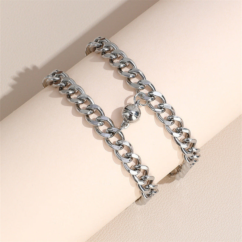 2 Pcs/set Couple Lover Bff Magnetic Cuban Chain Bracelet