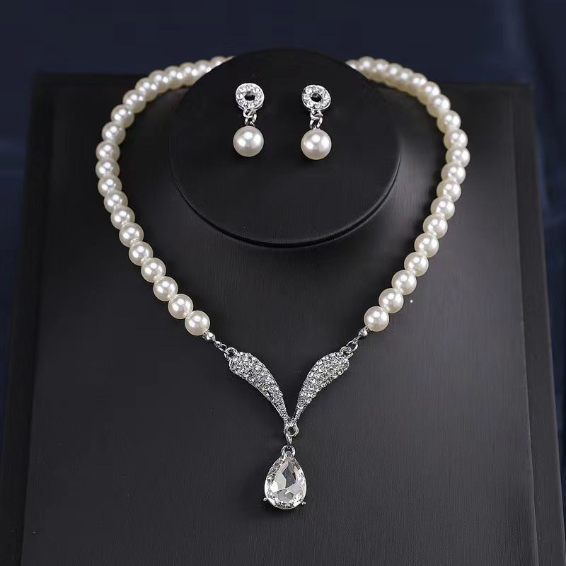 Elegant Pearl Bride Necklace Ear Accessories for Banquet Wedding