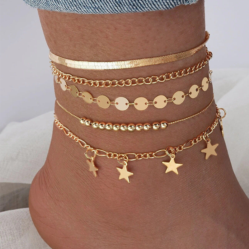 Multi-Layer Star Disc Beach Cuban Chain Foot Chain