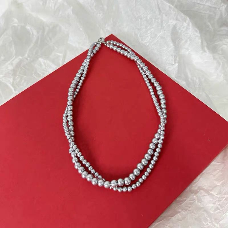 Gray Pearl Necklace Vintage Layer Choker