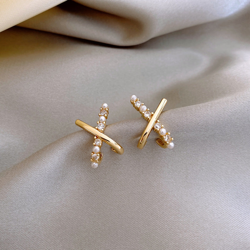 X Cross Pearl Earrings