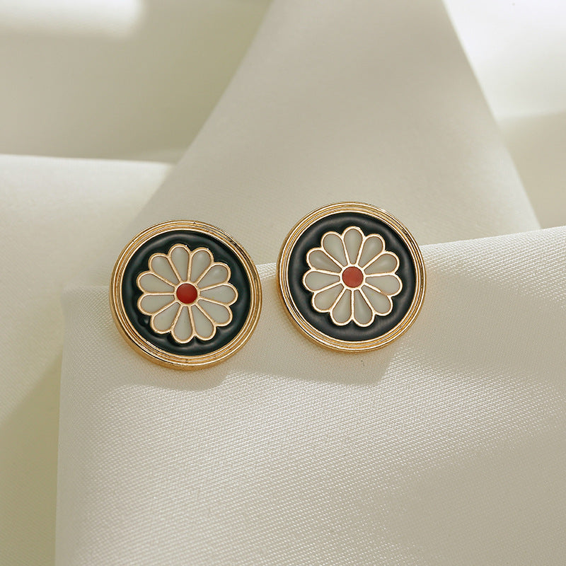 Blue Enamel Daisy Flower Stud Earrings