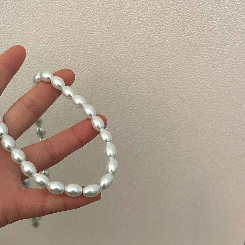 Oval Glass Pearl Chain Necklace