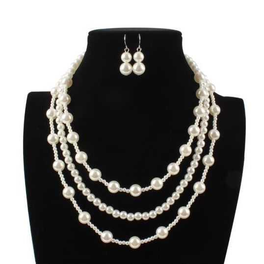White Pearl Necklace Simple Imitation Pearl Necklace Jewelry Set