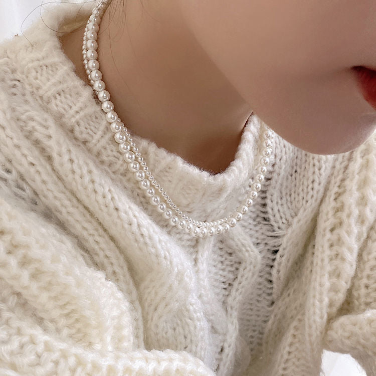 Faux Pearl Strand Layered Choker Bridal Necklace Wedding Jewelry