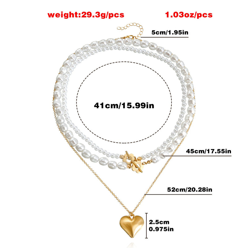 Multi-layer Pearl Necklace Exaggerated Double Layer Gold Heart Pendant Necklace