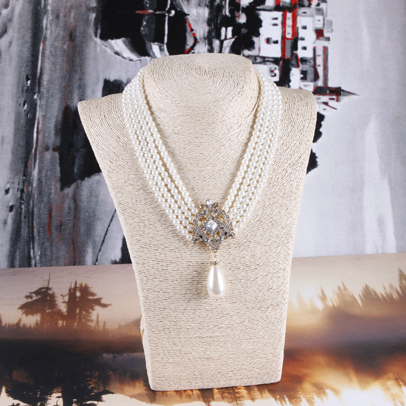 Multi-layered Pearl Necklace Exaggerated Rhinestone Sweet Bride Necklace