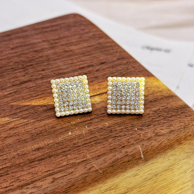 Full Rhinestone Square Geometric Earrings