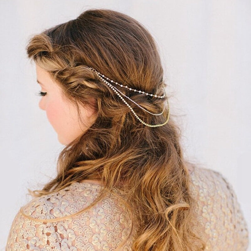 Multi Layered Rhinestone Chain Tassel Bride Hair Accessories