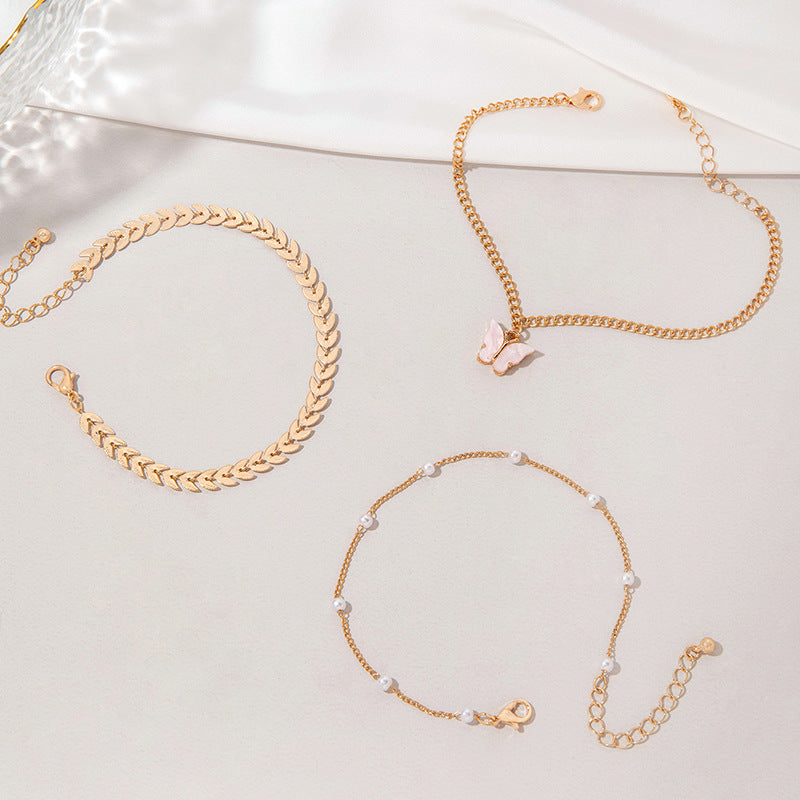 Doubled Layered pink butterfly Anklet Women Jewelry