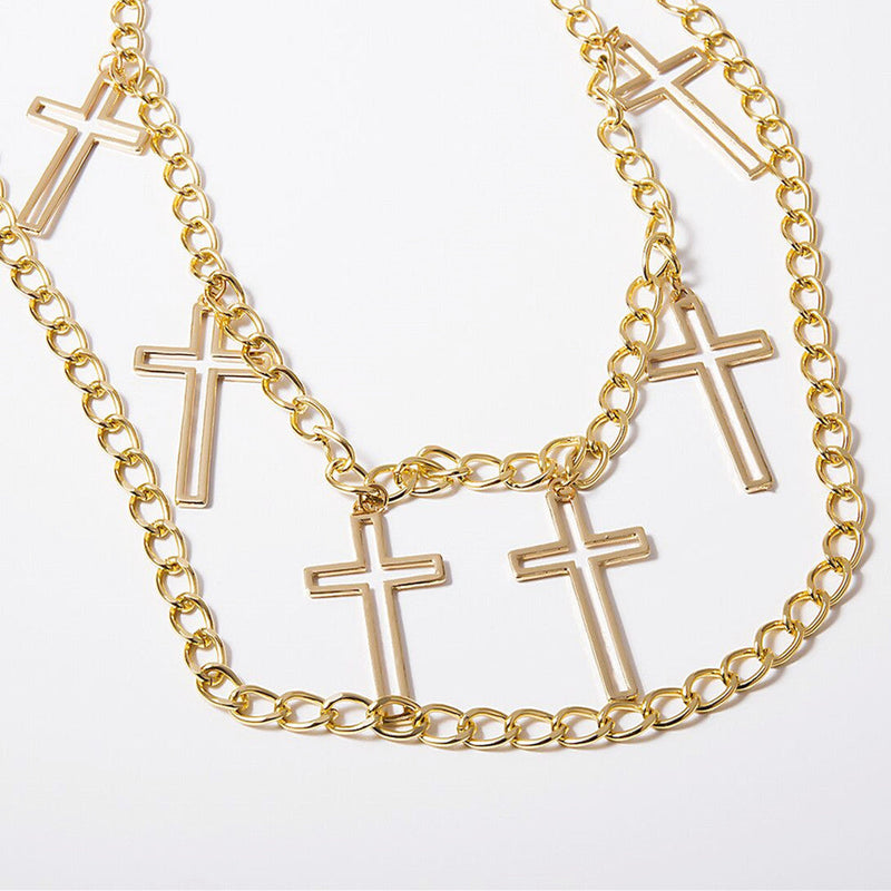 Girls Punk Double Row Waist Chain With Cross Pendant
