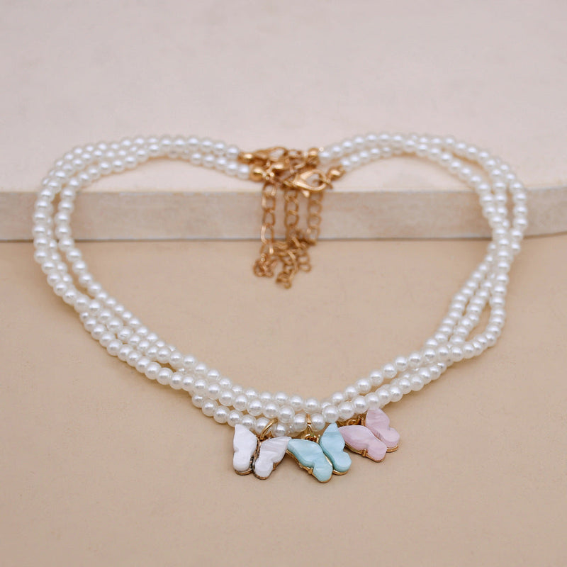 Opal Necklace butterfly Pendant Fashion Pearl Necklace
