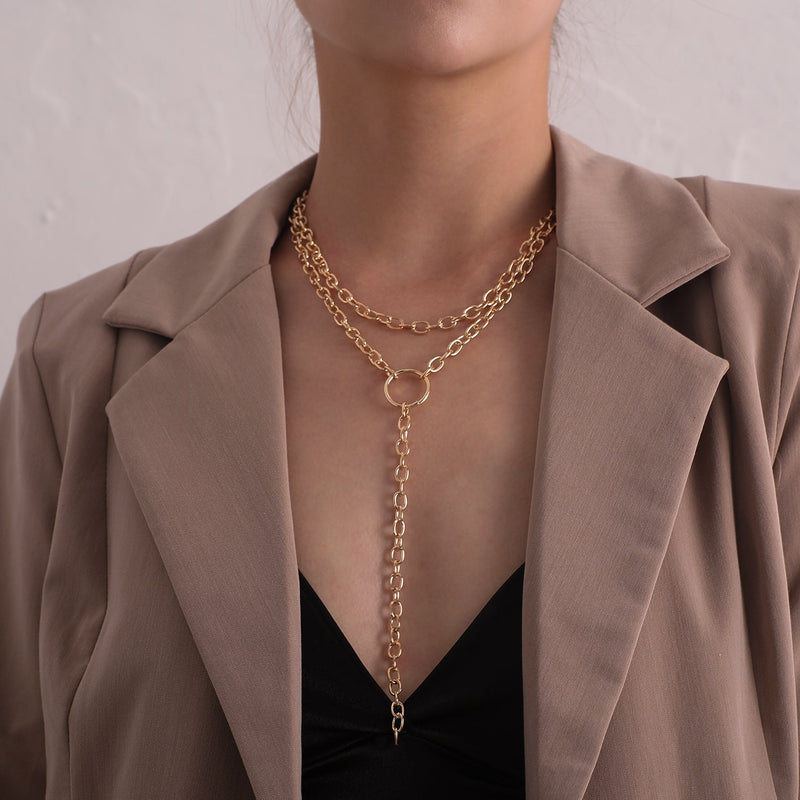 Punk Exaggerated Long Ring Multi-layer Necklace