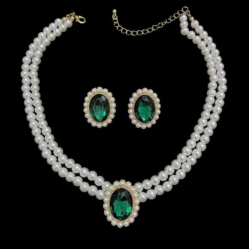 Women Jewelry Set Multi Layer Pearl Chain Choker Necklace Set
