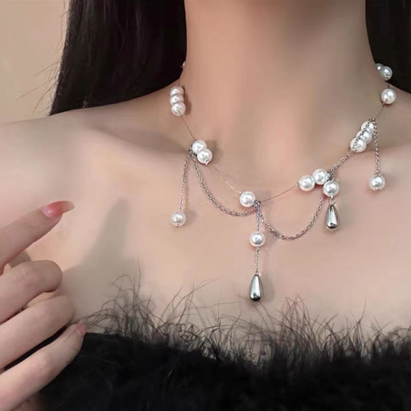 Pearl Fringe Double-Layer Necklace for Women