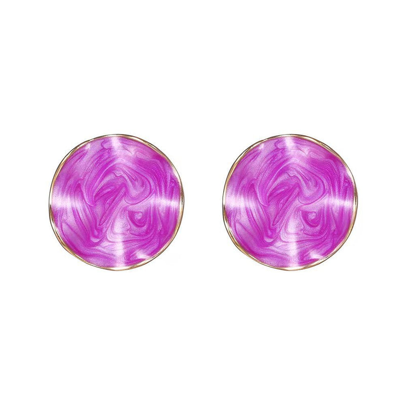Enamel Geometric Round Stud Earrings