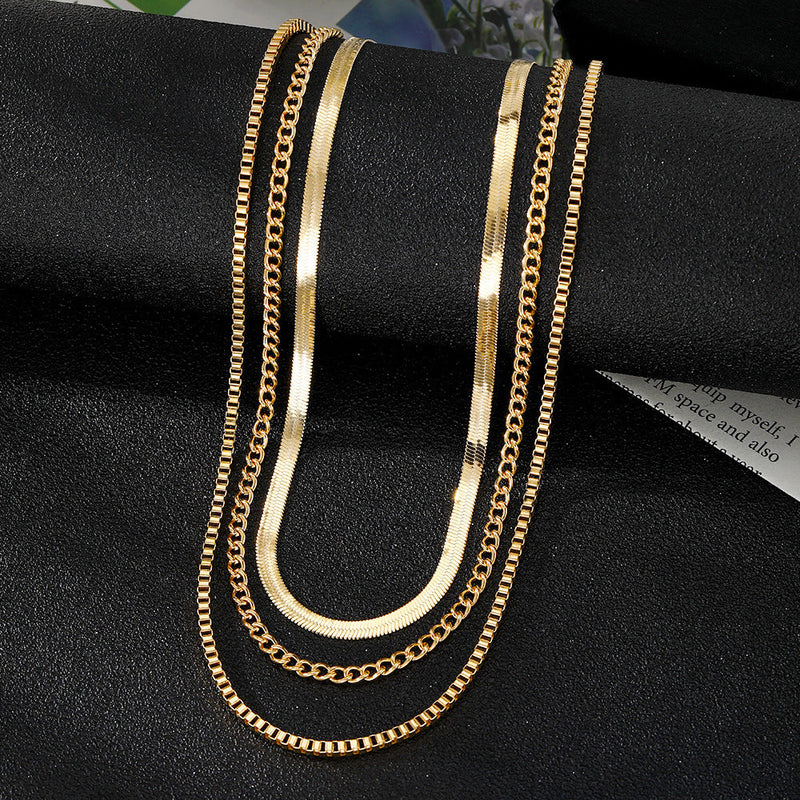 Three Link Chains Jewelry Necklace Snake Chain