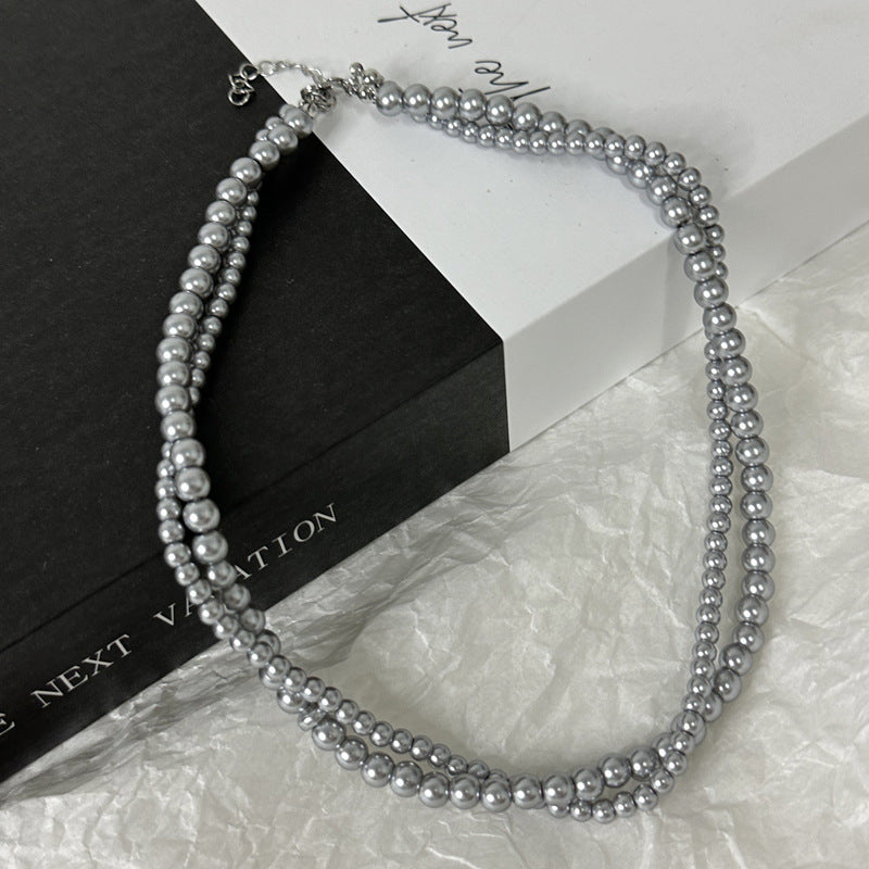 Gray Glass Pearl Necklace Vintage Twisted Pearl Choker