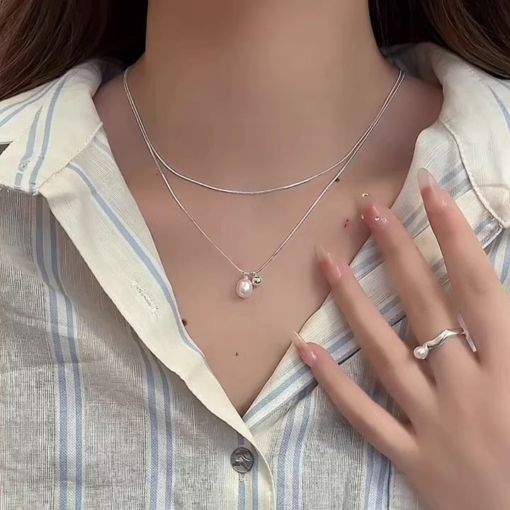 Double Layers Chain Pearl Pendant Necklace