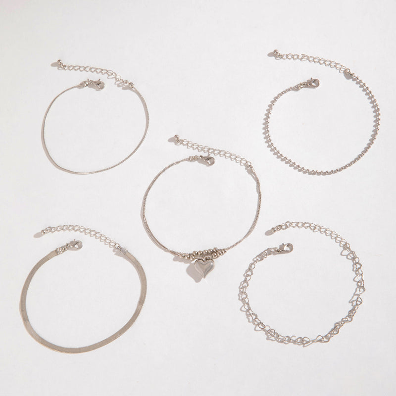 Heart Love Beaded Punk Chain Anklet Set