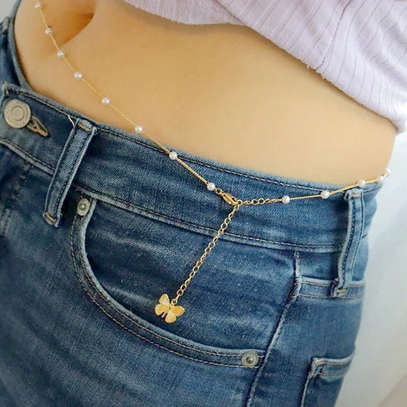Pearl Butterfly Double Waist Chain Fashion Jewelry
