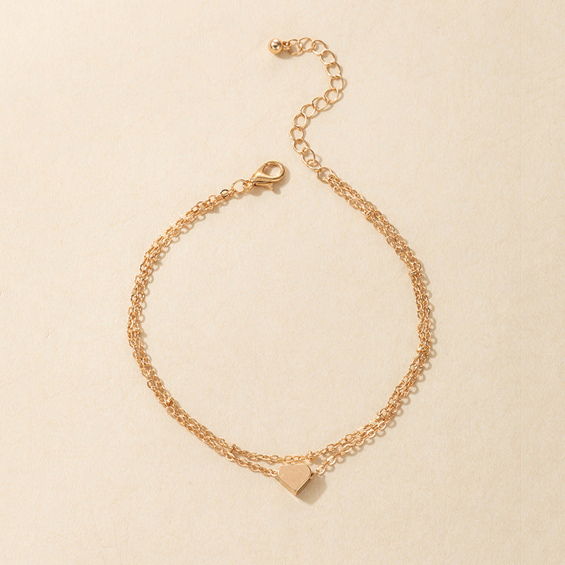 Bohemian Layered Heart Anklet Chain Summer Beach Anklets Jewelry
