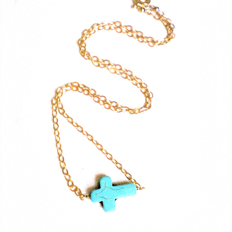 Simple Turquoise Cross Foot Bracelet