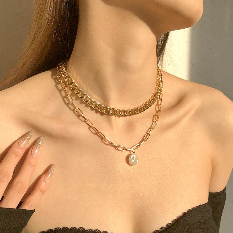 Punk Multi Chain Layered Pearl Necklace
