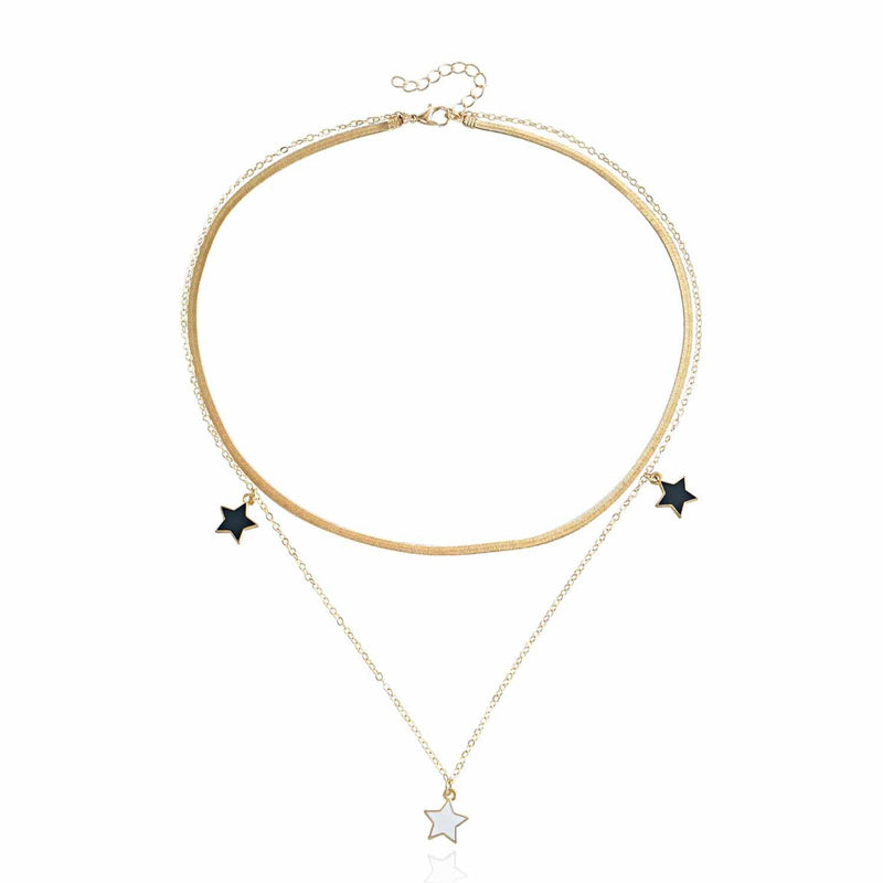 White Black Star Heart Women Necklace