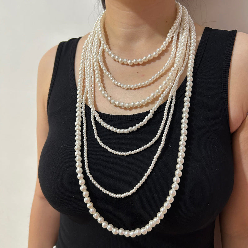 7 Layers Beaded Pearl String Necklace Big Statement Jewelry