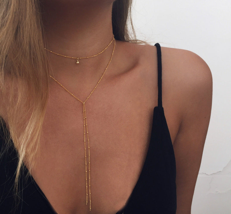 Double Layer Tassel Long Bead Chain Choker Necklace