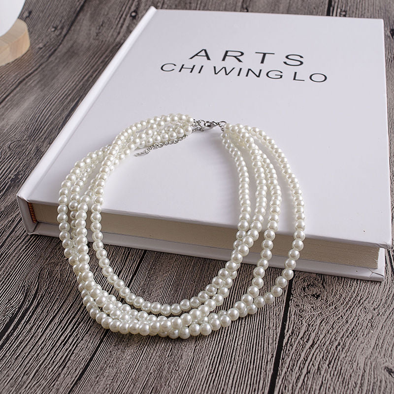 Multilayer Simulated Pearl Choker Necklace for Women