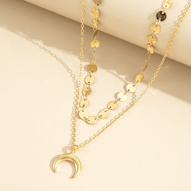 Bohemian Moon Pendant Necklace Layer Chain