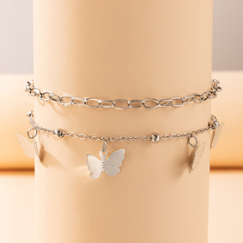 Double-layer Butterfly Pendant Anklet Jewelry