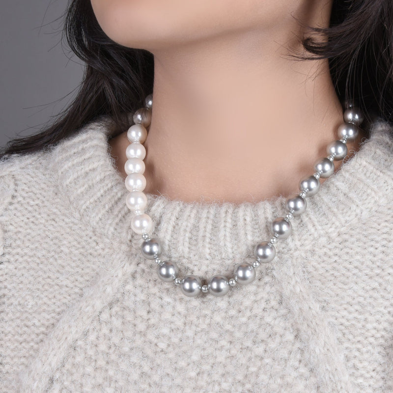 White Grey Pearls Beaded Necklace