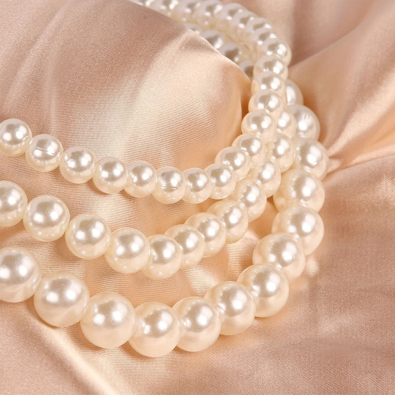Elegant Synthetic Pearl Triple Multi Layer Choker Necklace