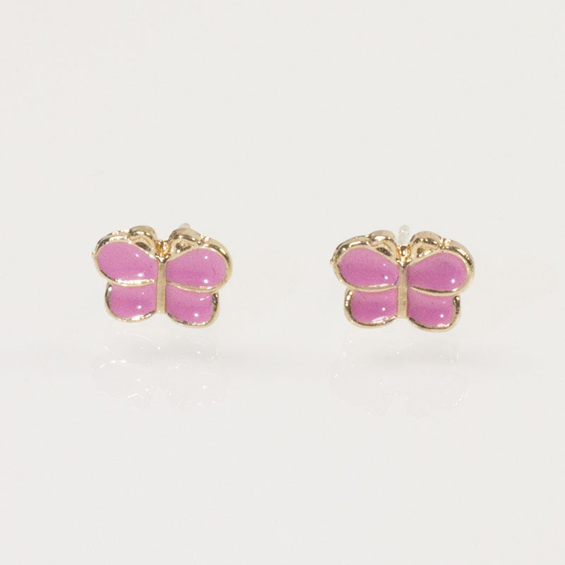 Butterfly Enamel Pink Stud Earrings