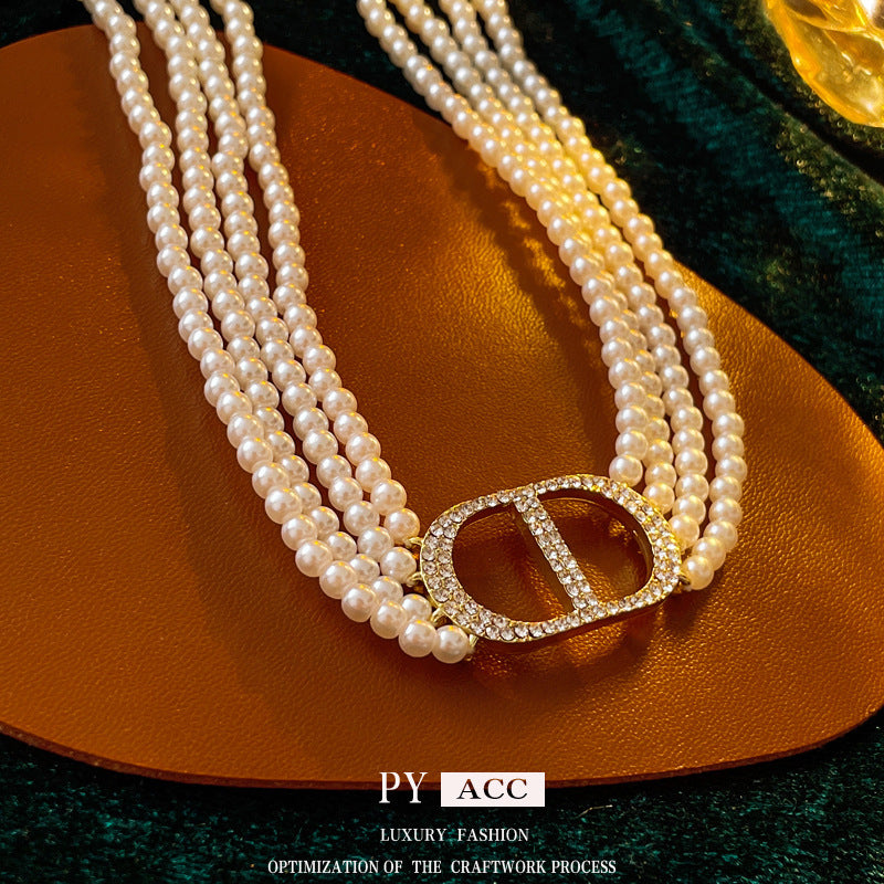 Elegant Layered Imitated Pearl Beads Chain Short Choker Necklace