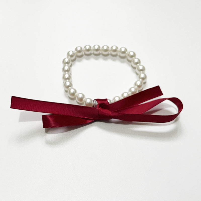 White Imitation Pearl Choker Necklace Women Long Black Ribbon