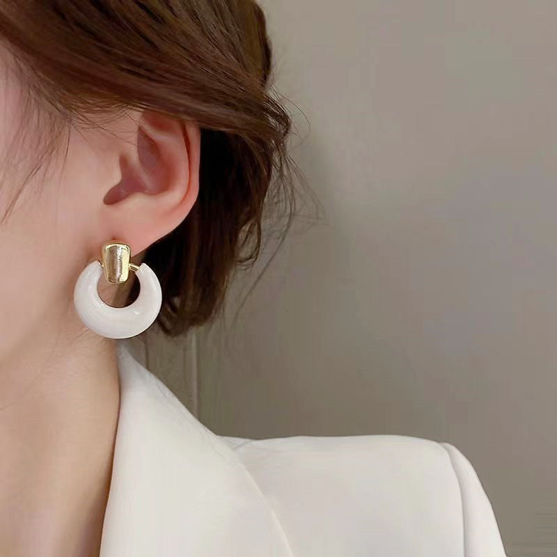 Geometric Enamel Circle Earrings for Women