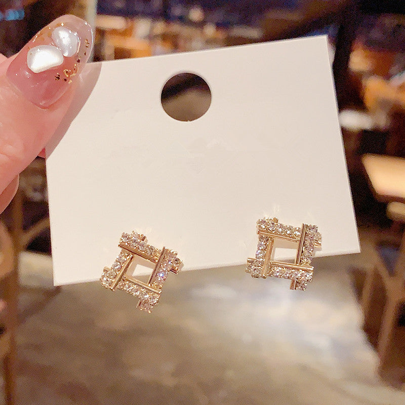 Square Crystal Rhinestone Stud Earring